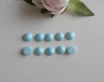 Set of 10 sky blue 9 mm flat back cabochons