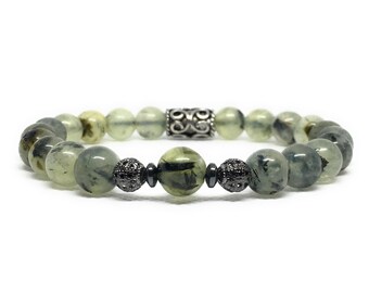 Prehnite Bracelet - Prehnite Beaded Stretch Bracelet - Prehnite Jewelry - Mens Prehnite Bracelet - Prehnite Beads - Mens Beaded Bracelet