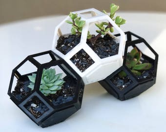 Geometric 3D Printed Planter Set of 3 - Modular and Stacking for Succulents and Cacti