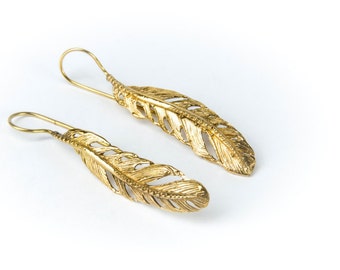 Feather Hook earrings handmade, Brass, Indian Style , Tribal Earrings, Feather Jewellery, Gift boxed, Free UK post BG1