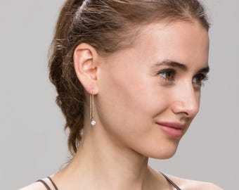 CZ Ear Thread Earrings // Dangling Diamond Ear Thread // Threader earrings, gold statement hoops // Perfect Gift for Her