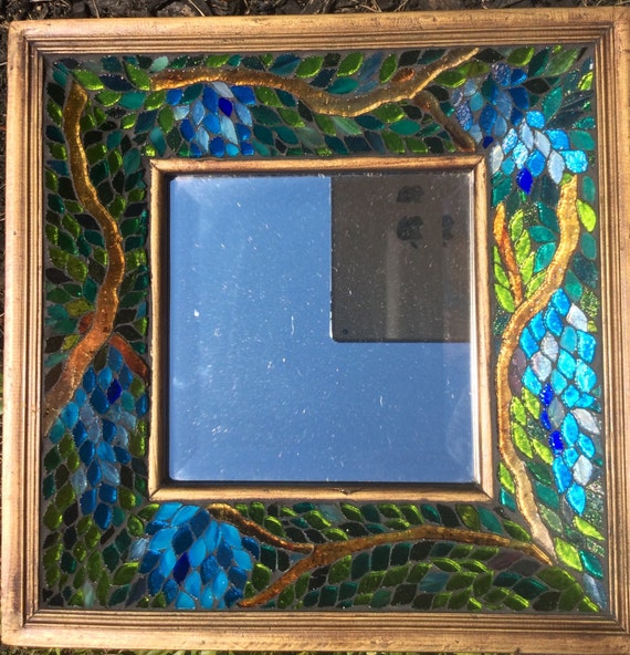 Stained Glass Wisteria Mosaic with Beveled Mirror