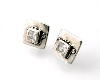 Sterling, Post Earrings, CZ, CZ Earrings, CZ Studs, Cz Posts, Stud Earrings, Silver Studs, Silver Posts, White Cz, Square Earring, 1159a