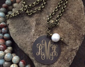 30" Engraved Bronze Long Necklace-Monogram Necklace-Personalized Necklace