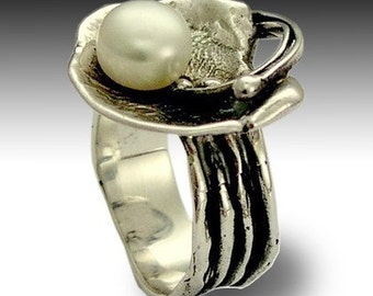 Silver ring, gypsy ring, stone ring, pearl ring,organic ring, silver engagement ring, unique ring for her, boho ring - Let me in R1570