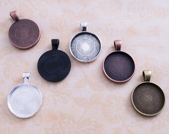 5- 20mm Round Bezel Tray blanks - Blank Bezel Cabochon - Small Pendant Tray Setting - Photo Jewelry Supplies - 5 Color Choices