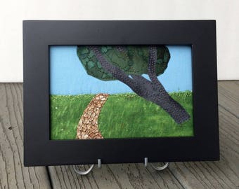 Farm Art - Fiber Art - Country Landscape - Small Quilt Art - Fabric Postcard - Dad Gift - Gift for Him - Modern Rustic Art - Serene Art