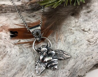 Bee and succulent Necklace, rustic, artisan, metalwork, handmade, boho, gypsy