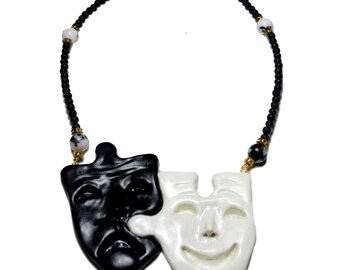Theatre mask necklace, Tragedy mask necklace, Broadway necklace, Theatre necklace, Comedy Tragedy masks, Greek drama mask, Mothers day gift