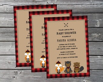 Baby Shower Invitation - Lumberjack, Buffalo Plaid - PRINT AT HOME - Customized