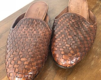 Sesto Meucci Woven Leather Mule Slides (size 7 - dark brown)