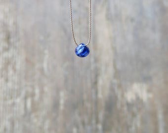 Kyanite necklace. Minimalist blue kyanite briolette necklace. Tiny blue kyanite on silk necklace. Blue gemstone necklace