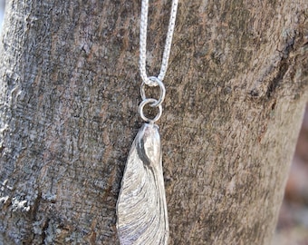 Maple Seed Samara Sterling Silver Pendant Necklace 20" Box Chain