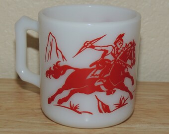 Hazel Atlas Cowboy and Indians Kiddie Mug 1950s