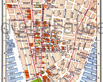vintage nyc map old map 1915 lower manhattan new york city colorful antique map instant download digital printable map