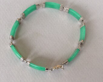Jade Panel Sterling Silver Link Bracelet