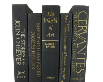 Black Books , Goth Decor, Black Vintage Books , Decorative Black Books, Home Decor , Old Books , Photo Props , Table Setting , Wedding Decor