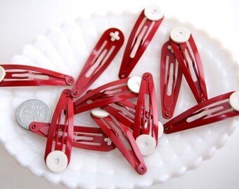 Snap Clips - 50mm Red Hair Clips - 16 pc set