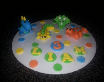 Edible dinosaur birthday* celebration cake topper (4 included)* personalised* any colours*