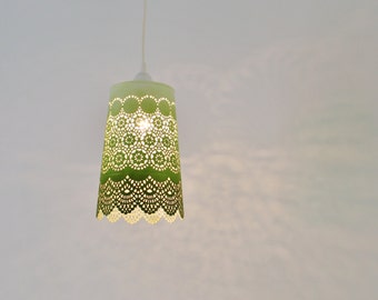Ombre Pendant Light, Hanging Pendant Lighting Fixture, Metal Lace Shade In Green Ombre, Modern BootsNGus Lamps and Home Decor