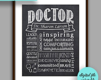 Doctor Gift, Personalized Doctor Gift, Doctor Graduate Gift, Doctor Appreciation Gift, Thank you Doctor, Doctor CHALKBOARD Style Printable