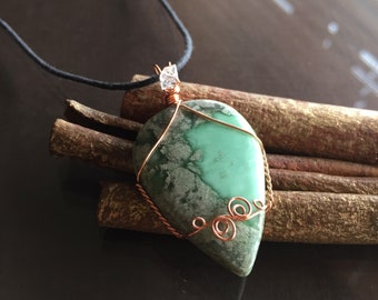Variscite Necklace, Variscite and Herkimer Diamond Necklace