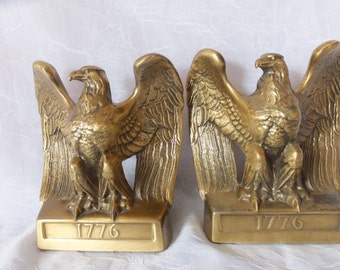 Vintage Patriotic Brass Eagle Bookends 1776