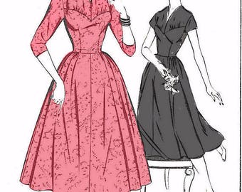 Vintage 1950's Sewing Pattern Lace Bodice Gathered Rockabilly Dress Bust 32"