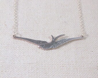 Silver Bird Necklace Flying Swallow Sterling Silver Chain Modern Bird Jewelry