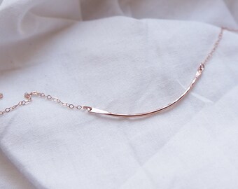 Dainty Necklace Bridesmaid Gift Rose Gold Necklace Layering Necklace Curved Bar Necklace Gift for Her Best Friend Gift Handmade Jewelry