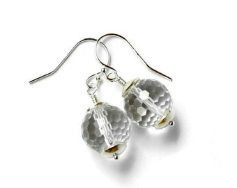 Crystal Earrings, Sterling Silver, Wedding Earrings, Clear Crystal Quartz Earrings, French Hook, Gemstone Jewelry, Faceted Gemtone