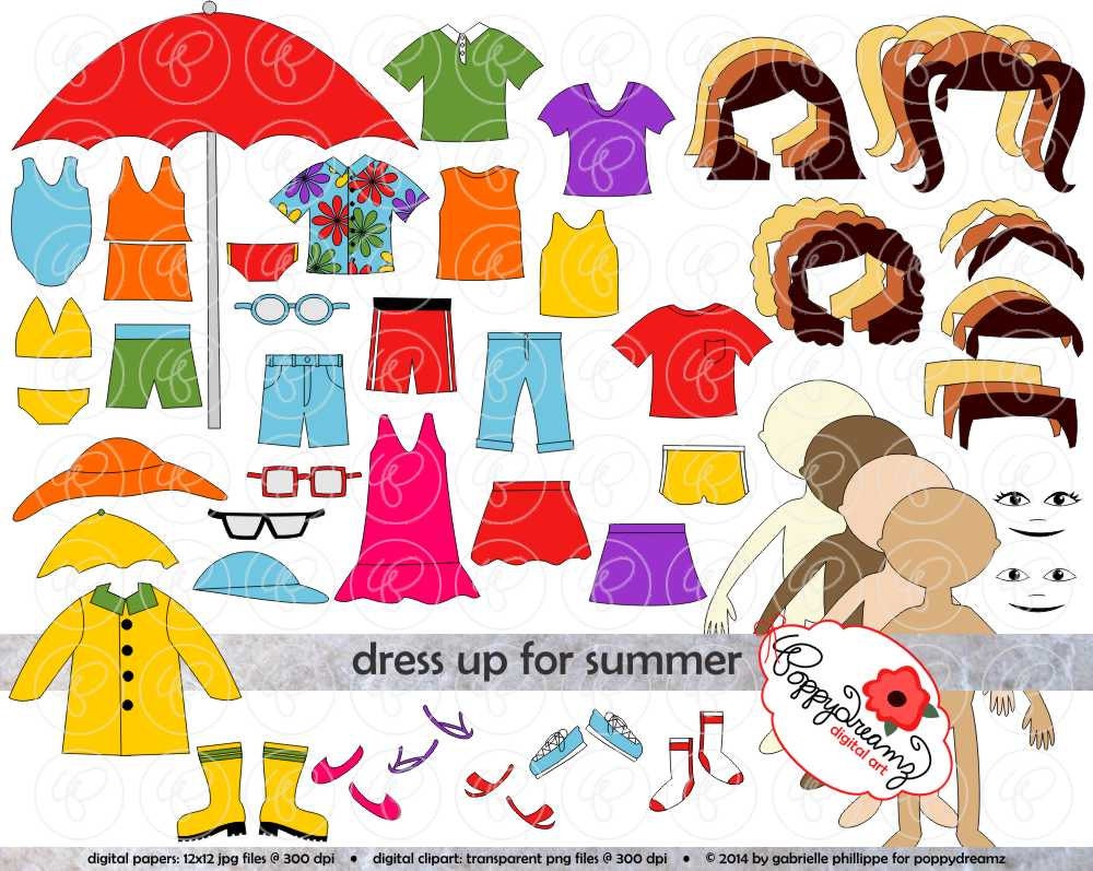 Dress Up For Summer Clothing And Paper Doll Clipart Set Dress Up For Summer Clothing And Paper Doll Clipart Set