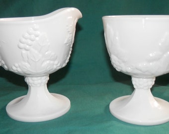 Milk Glass Cream and Sugar set ~ Harvest Grape Pattern