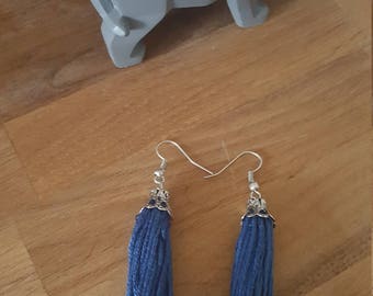 Blue earrings handmade tassel
