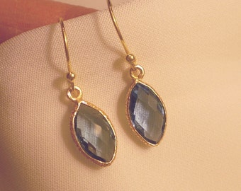 Trendy London Blue Topaz Gem Marquis Earring in 22kt Gold Vermeil