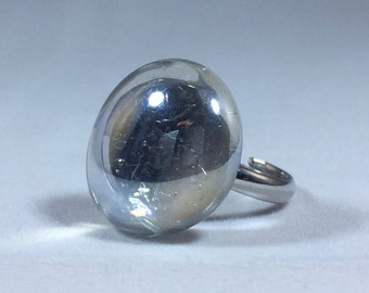 Clear Glass Pebble Adjustable Ring