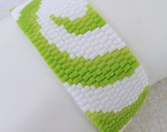 Partial Lime Swirls Peyote Cuff Bracelet (2242)