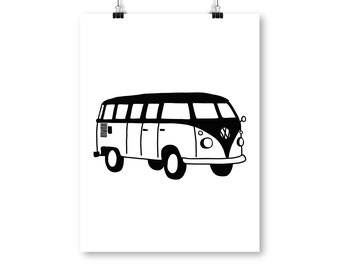 Black and white poster Volkswagen van