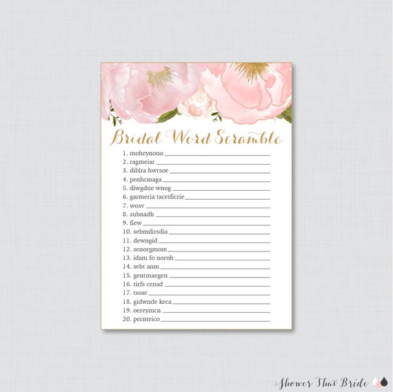 pink floral bridal shower word scramble printable blush pink