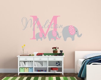 Elephant Name Decal Elephants Nursery Decor - Kids Room Teen Name Vinyl Wall Decal Elephant Decal Nursery Wall Decor Nursery Wall Decal