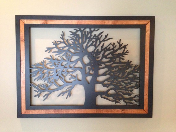 Items similar to Wood Frame Metal Tree Wall Art on Etsy