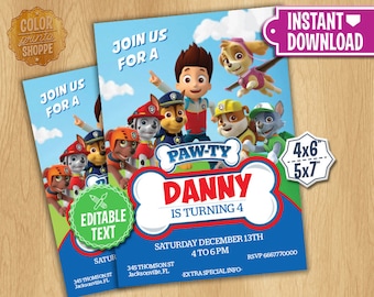 Paw Patrol Invitation - EDITABLE TEXT - Customizable Paw Patrol Birthday Party Invite - Chase Rubble Marshall - Instant Download