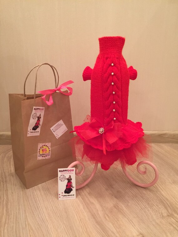 Designer dog hand knitted dress Small dog sweater Special