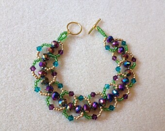 Hand Beaded Loop Bracelet-Mardi Gras-7.5 in.