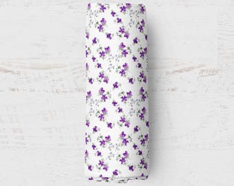 Organic Swaddle Blanket Purple Floral. Floral Organic Blanket. Baby Swaddle. Newborn Swaddle. Gauze Blanket. Purple Floral Blanket.