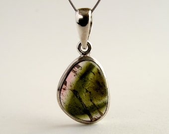 Moss Tourmaline Pendant Sterling Silver With Natural Olive Green And Pink Tourmaline Necklace Tourmaline Crystal Tourmaline Jewelry