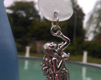 Mermaid, mermaid decor, beach house decor, nautical, fan pull, light pull, sea glass, clear sea glass, beach glass
