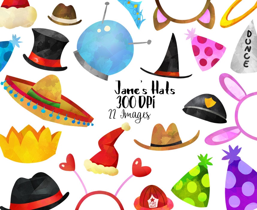 Hats Clipart Watercolor Caps Download Instant Download