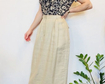 Oatmeal linen skirt linen midi skirt medium linen skirt vintage linen skirt vintage natural skirt long linen skirt pleated linen skirt med