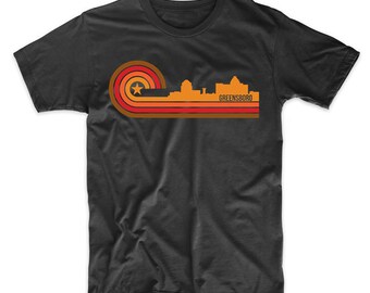 Retro Style Greensboro North Carolina Skyline T-Shirt by Really Awesome Shirts